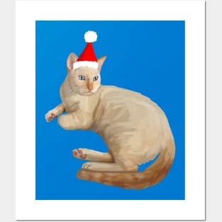 Christmas Santa Hat Flame Point Siamese Cat Posters and Art